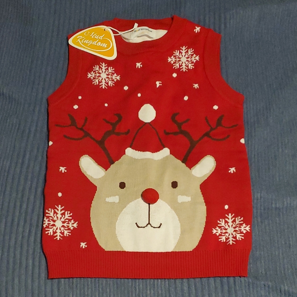 NWT Red Reindeer Kids Sweater Vest